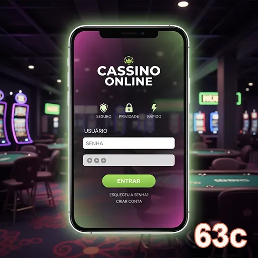 Tela de login do app 63c destacando segurança e agilidade.