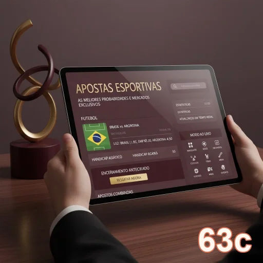 Interface de apostas esportivas da 63c em tablet com opções.