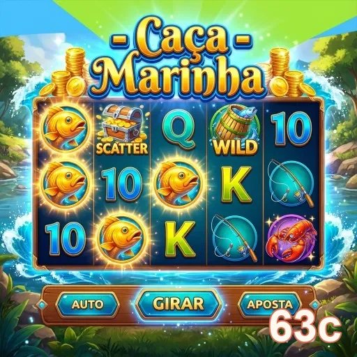 Interface do jogo Caça Marinha no site 63c com peixes e prêmios