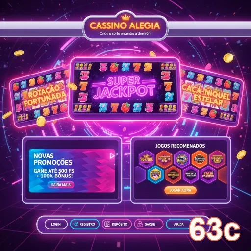 Interface do 63c mostrando jogos de cassino e jackpot.