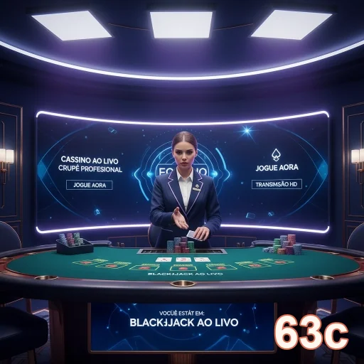 Dealer apresentando mesas de blackjack ao vivo no 63c.