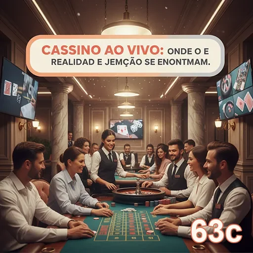 Mesa de cassino ao vivo no site 63c, com dealers e jogadores.