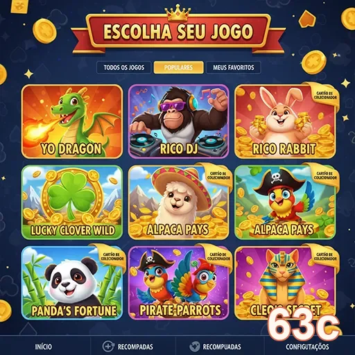 Tela do site 63c com ícones de jogos de cassino ao vivo.