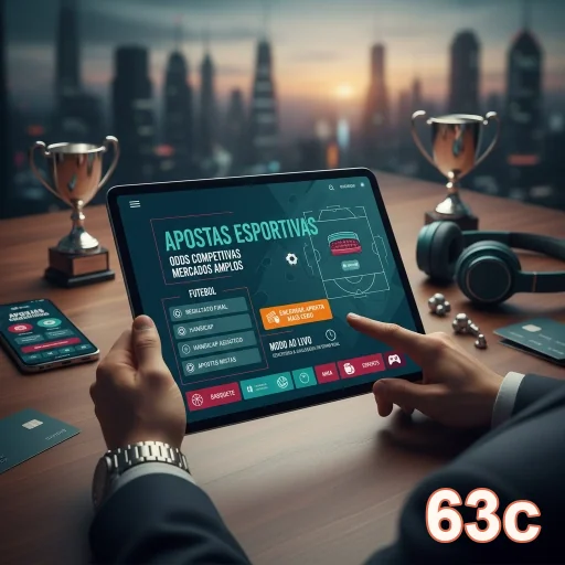Jogador utilizando tablet no 63c para apostas esportivas.