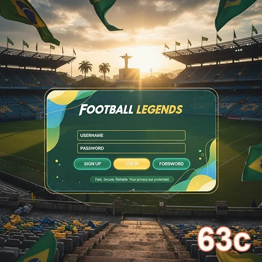 Tela de login do jogo 'Football Legends' no 63c.