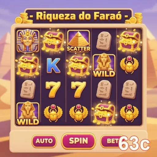 Slot 'Riqueza do Faraó' em interface de cassino 63c.