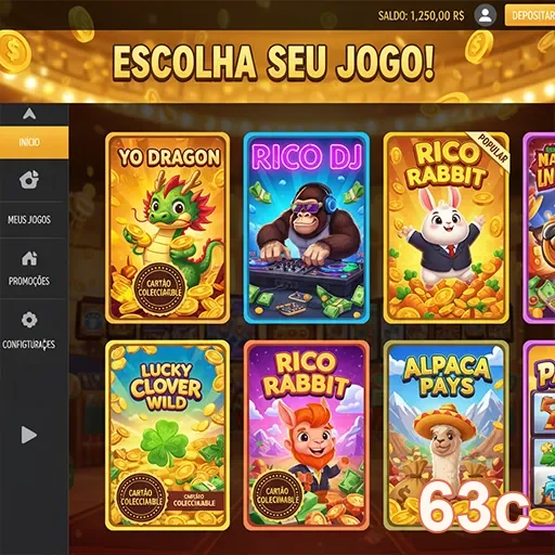A tela da 63c apresenta jogos com personagens vibrantes.